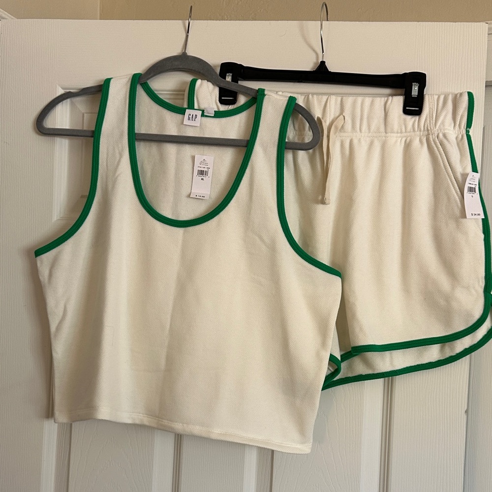 GAP Cream and Green Trim Tank Top and Shorts